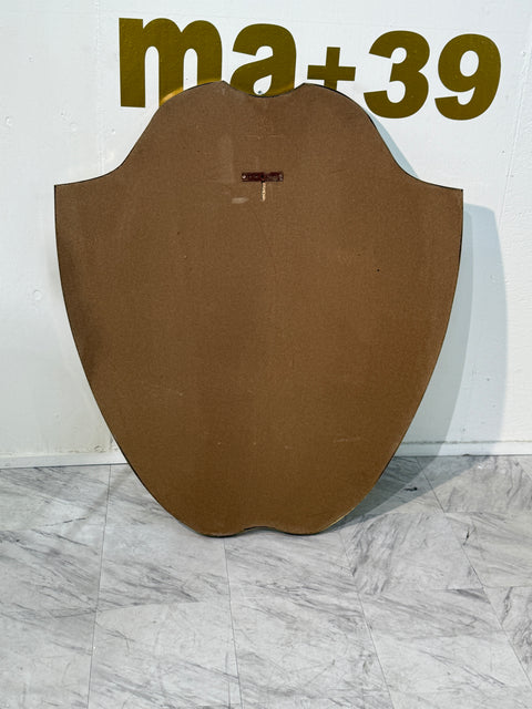 Italian Mid-Century Brass Framed Shield Wall Mirror, 1950s