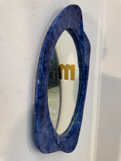 Italian Mid-Century Organic Mirror with Blue Ceramic Frame, 1970s