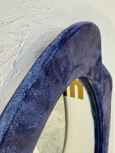 Italian Mid-Century Organic Mirror with Blue Ceramic Frame, 1970s