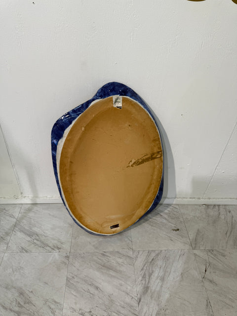 Italian Mid-Century Organic Mirror with Blue Ceramic Frame, 1970s