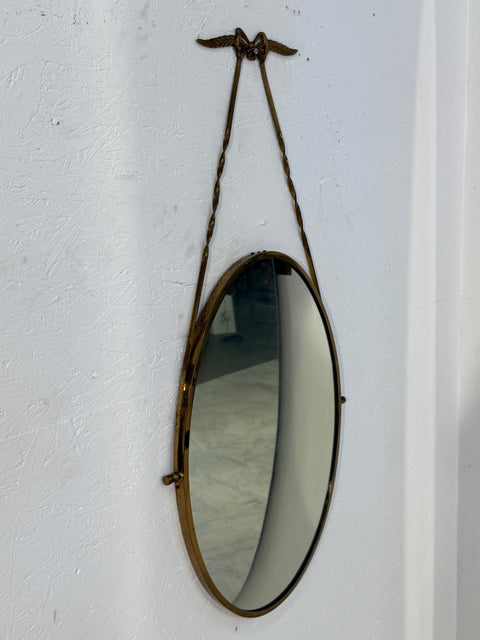 Italian Neoclassical Oval Mirror with Brass Bow and Ribbon Detail, 1950s