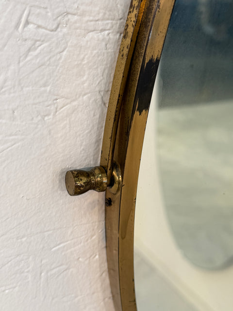 Italian Neoclassical Oval Mirror with Brass Bow and Ribbon Detail, 1950s