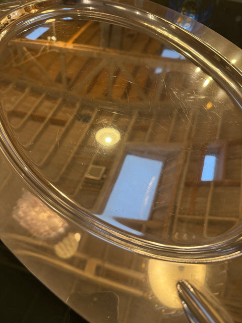 Lucite and Polished Aluminum Oval Tray with Sculptural Handles, 1970s