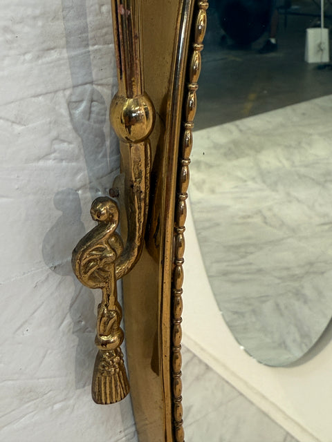 Italian Neoclassical Oval Mirror with Brass Ribbon and Tassel Detailing, 1950s