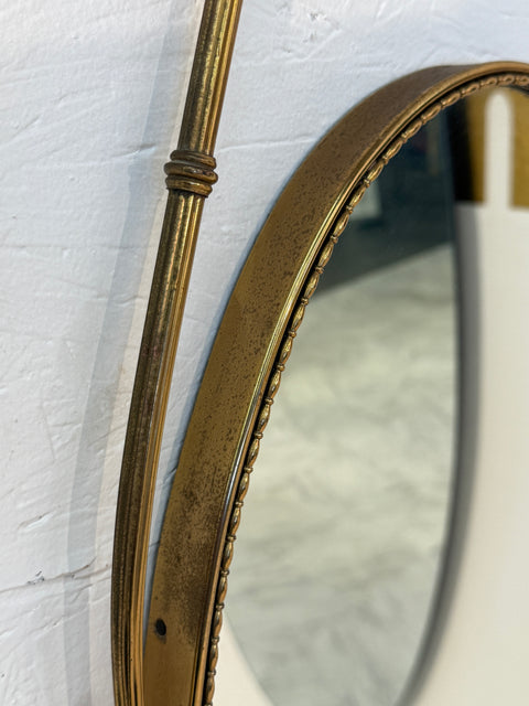 Italian Neoclassical Oval Mirror with Brass Ribbon and Tassel Detailing, 1950s