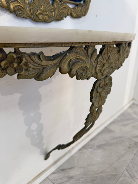 Italian Rococo Revival Mirror and Console Set with Marble Top, 1950s