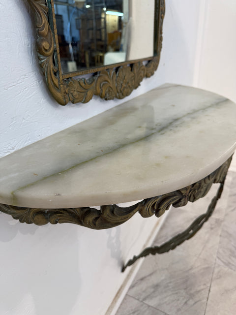 Italian Rococo Revival Mirror and Console Set with Marble Top, 1950s
