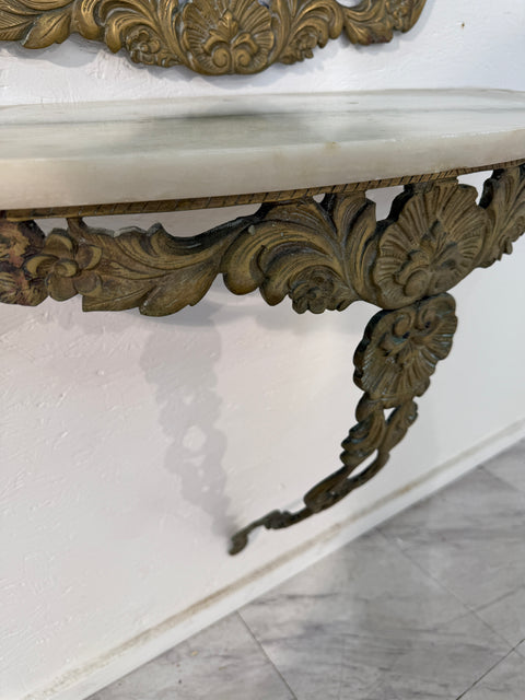 Italian Rococo Revival Mirror and Console Set with Marble Top, 1950s