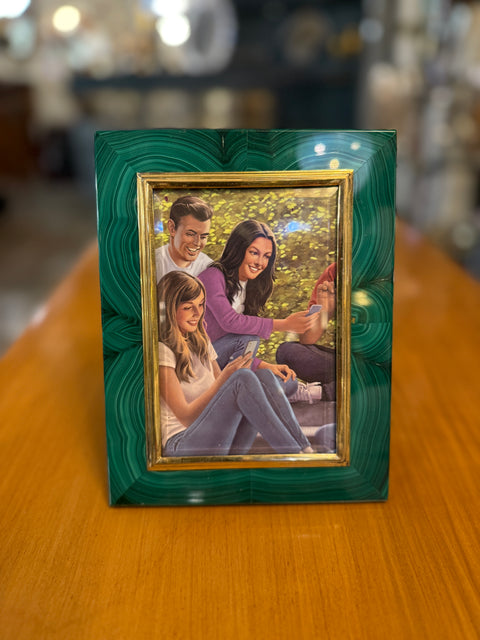 Malachite Picture Frame by Gorra, Gilt Metal, 1950s–1960s