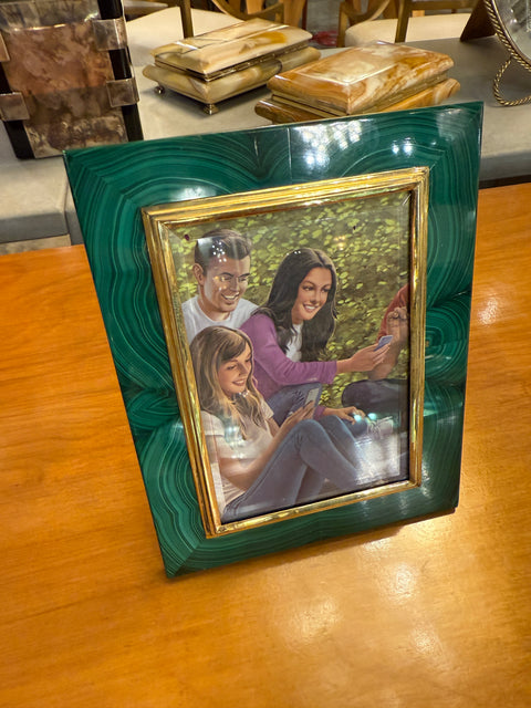 Malachite Picture Frame by Gorra, Gilt Metal, 1950s–1960s