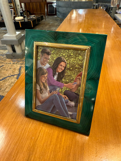 Malachite Picture Frame by Gorra, Gilt Metal, 1950s–1960s