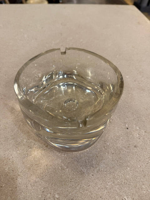 Italian Mid-Century Thick Clear Glass Ashtray, Murano Style, 1960s–1970s