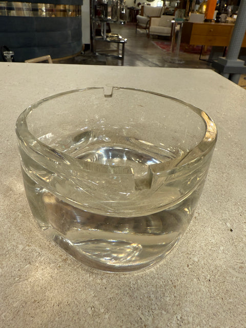 Italian Mid-Century Thick Clear Glass Ashtray, Murano Style, 1960s–1970s