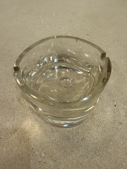 Italian Mid-Century Thick Clear Glass Ashtray, Murano Style, 1960s–1970s