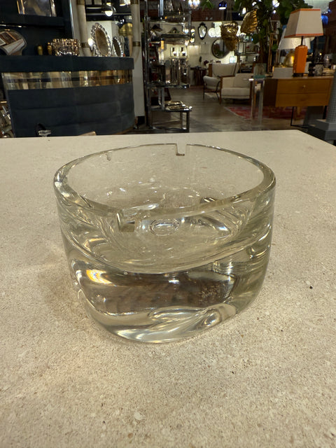 Italian Mid-Century Thick Clear Glass Ashtray, Murano Style, 1960s–1970s