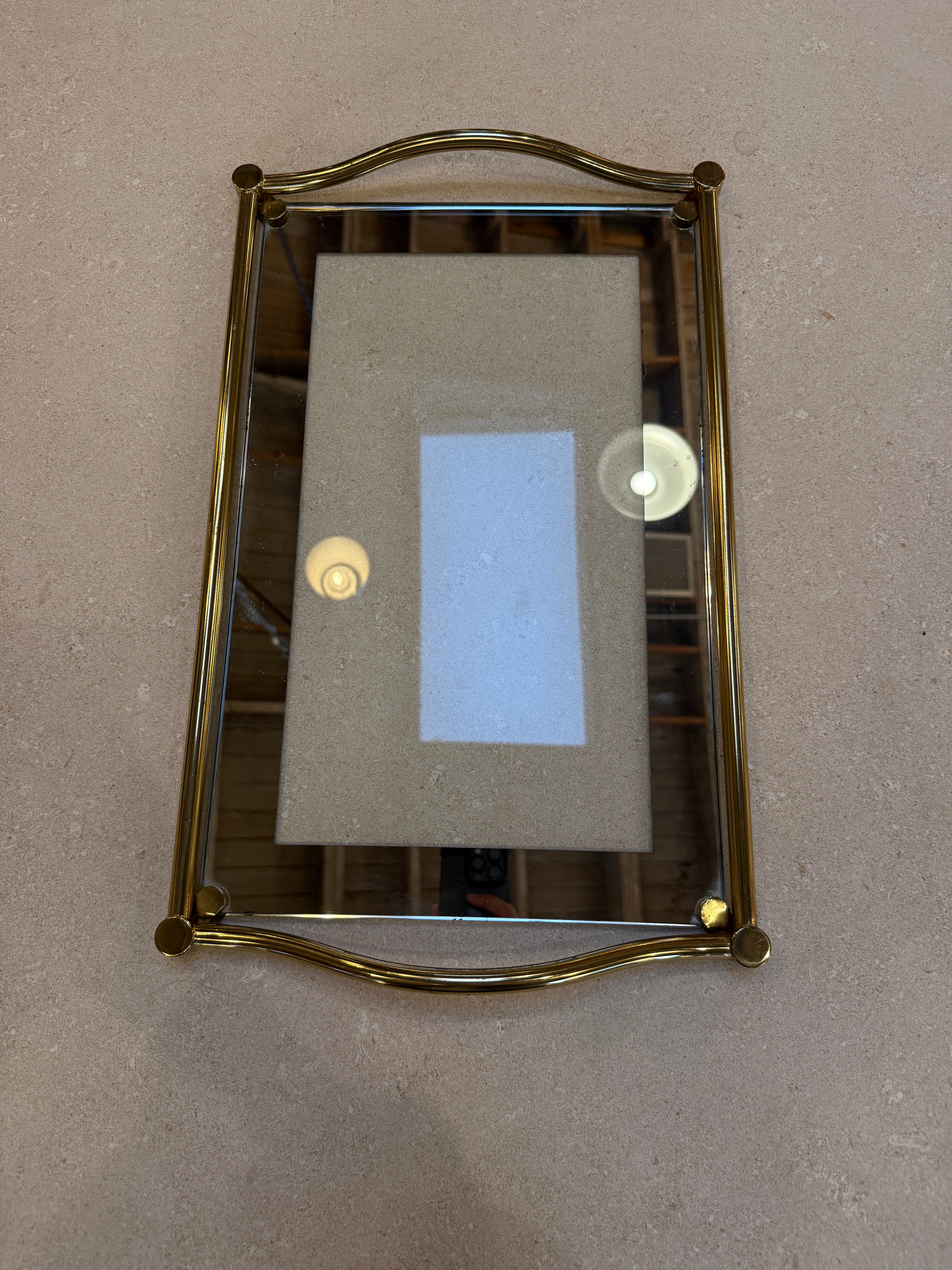 Italian Brass and Glass Rectangular Tray with Curved Handles, 1970s