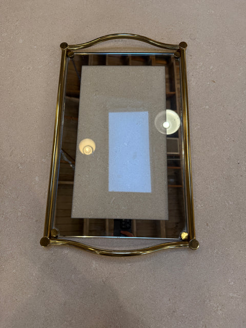 Italian Brass and Glass Rectangular Tray with Curved Handles, 1970s