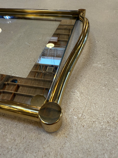 Italian Brass and Glass Rectangular Tray with Curved Handles, 1970s