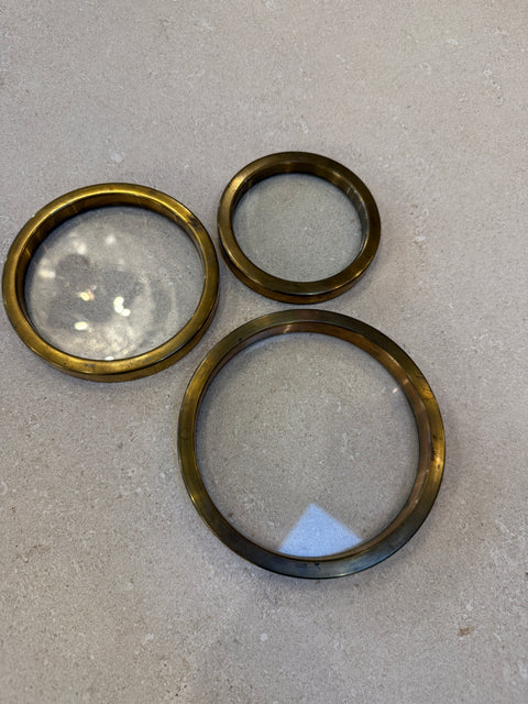 Set of Three Graduated Brass and Glass Trays, Italy, 1970s