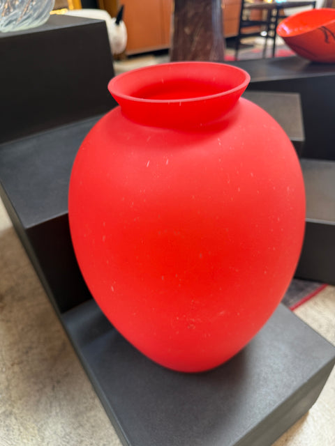 Red Satin Glass Vase – Handblown Italian Art Glass
