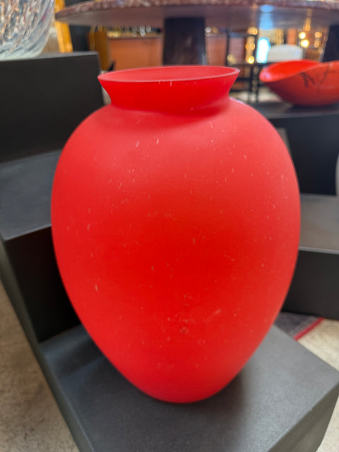 Red Satin Glass Vase – Handblown Italian Art Glass