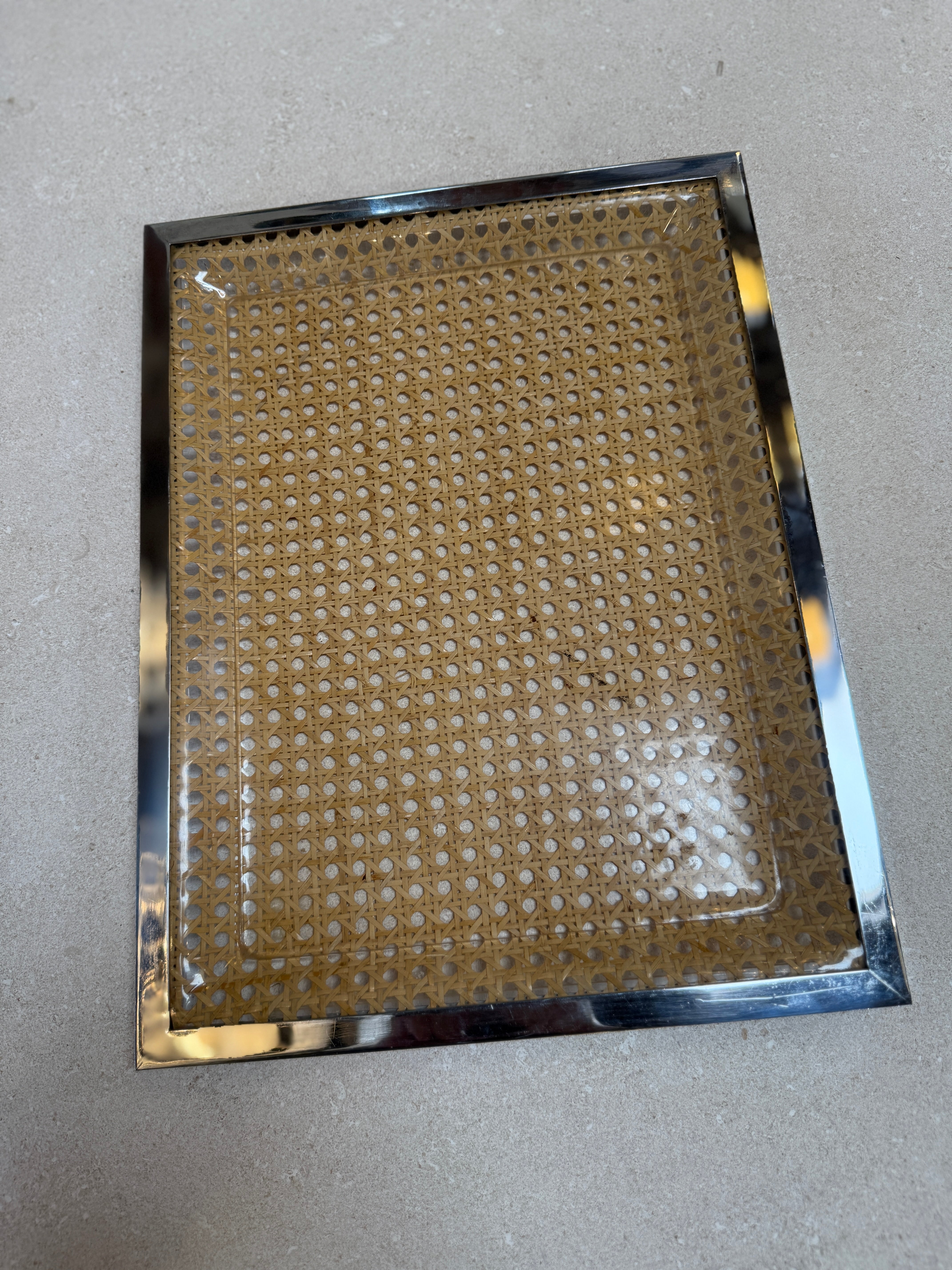 Italian Chrome and Cane Tray,1970s
