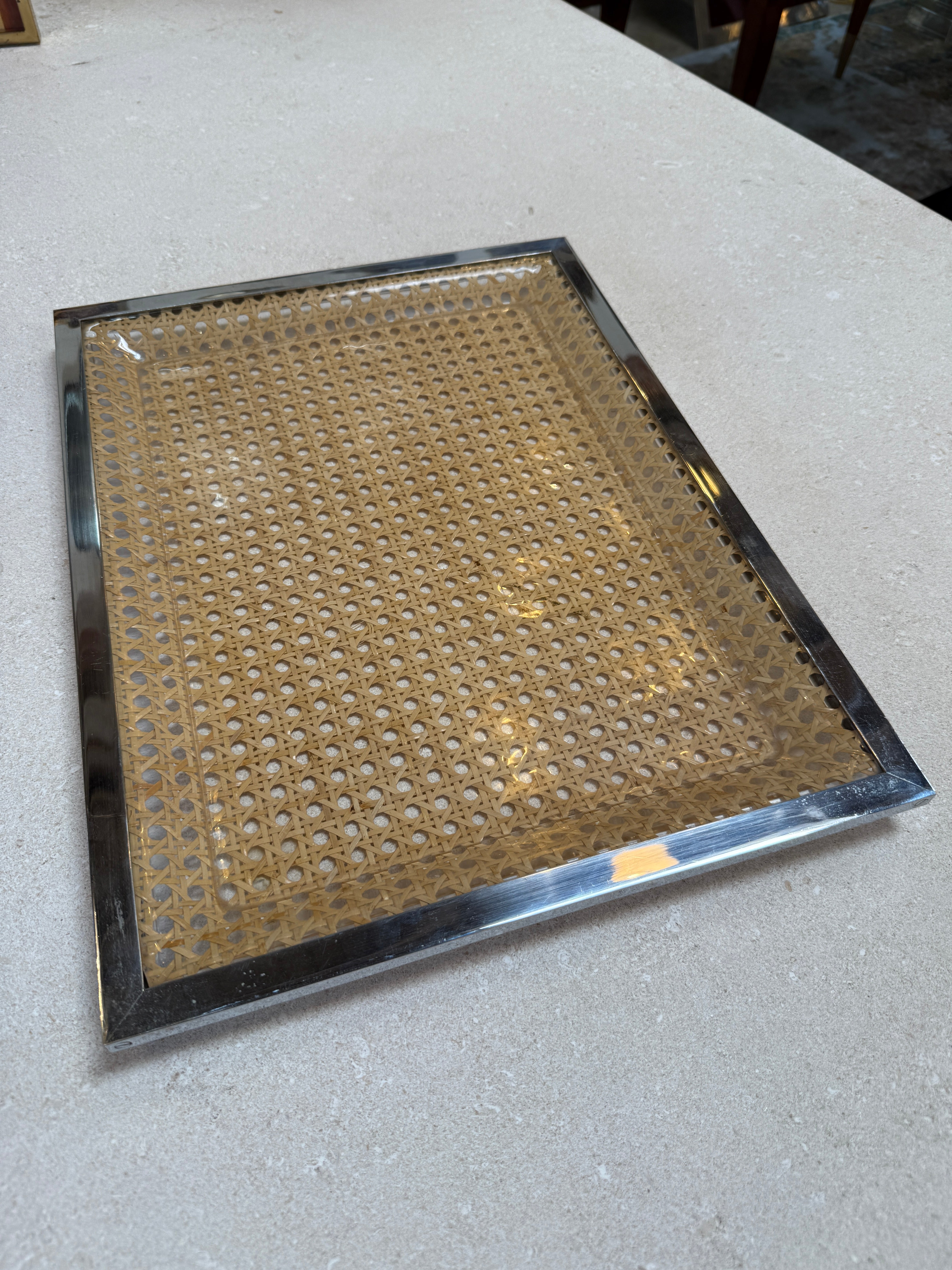 Italian Chrome and Cane Tray,1970s
