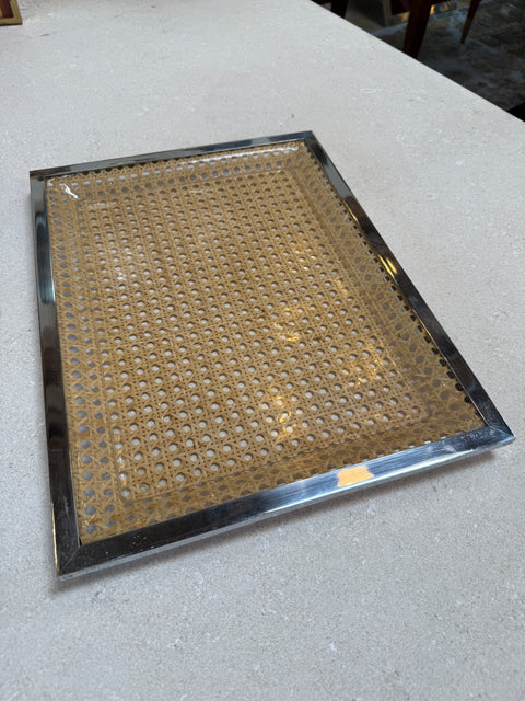Italian Chrome and Cane Tray,1970s