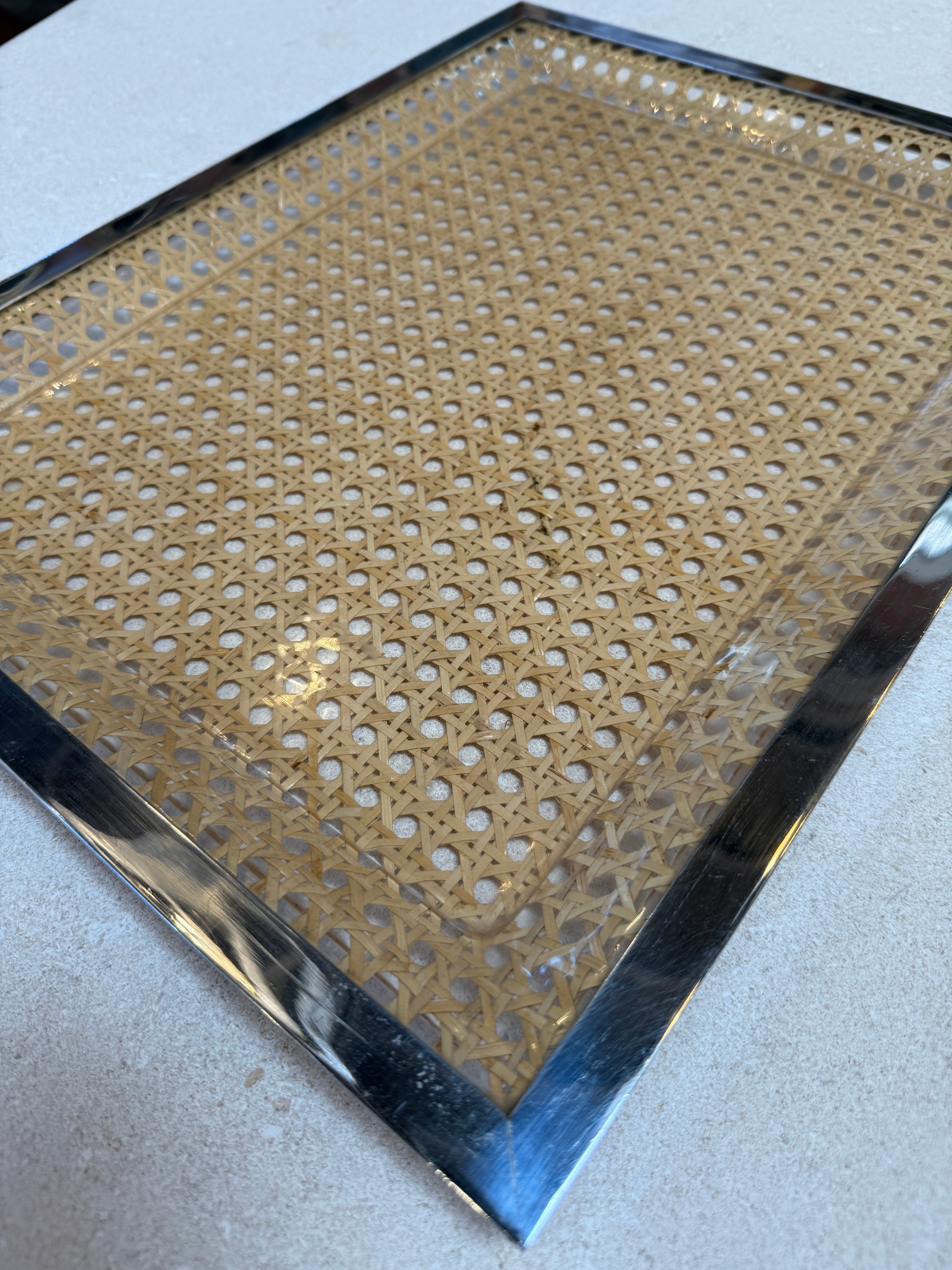 Italian Chrome and Cane Tray,1970s