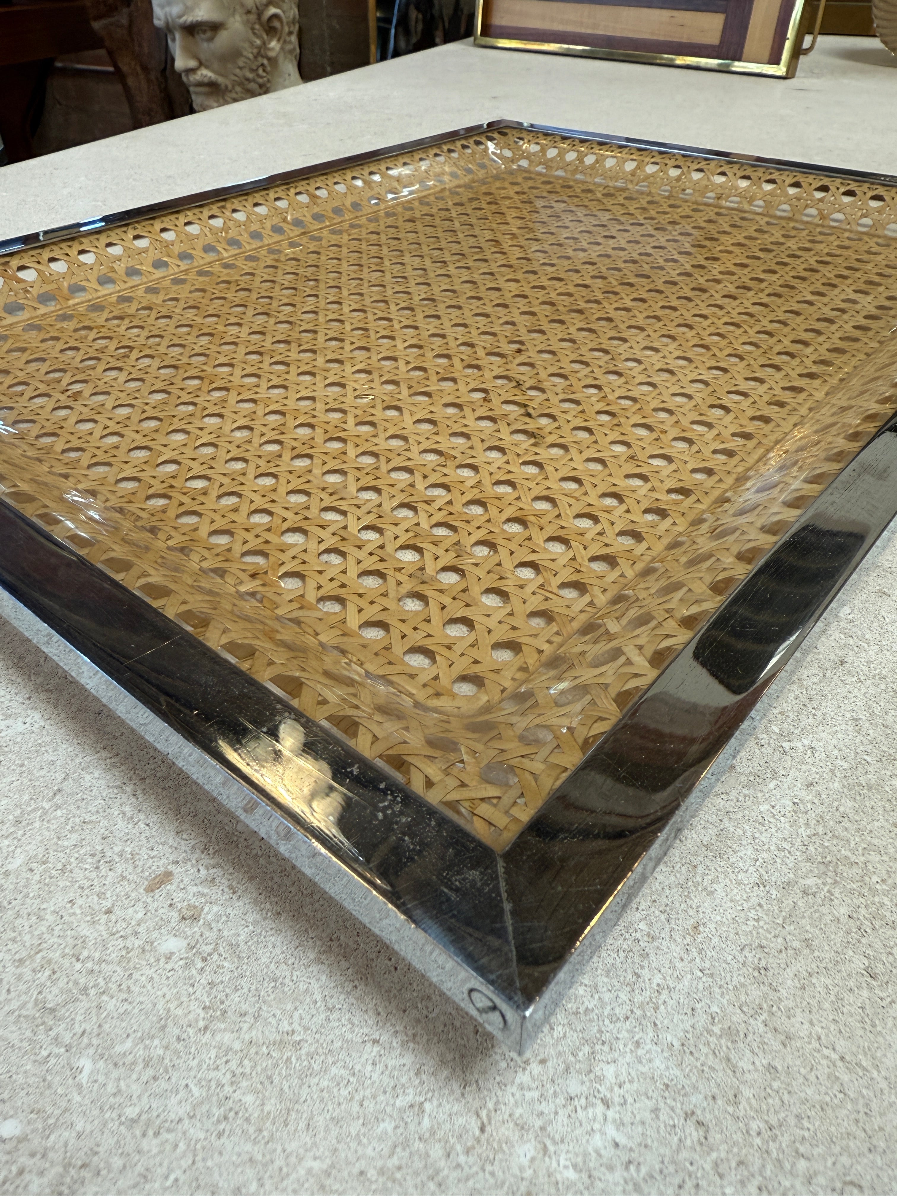 Italian Chrome and Cane Tray,1970s