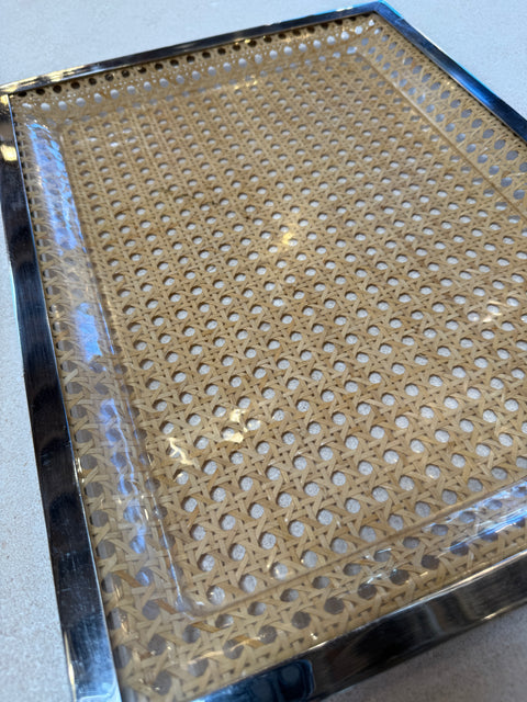 Italian Chrome and Cane Tray,1970s