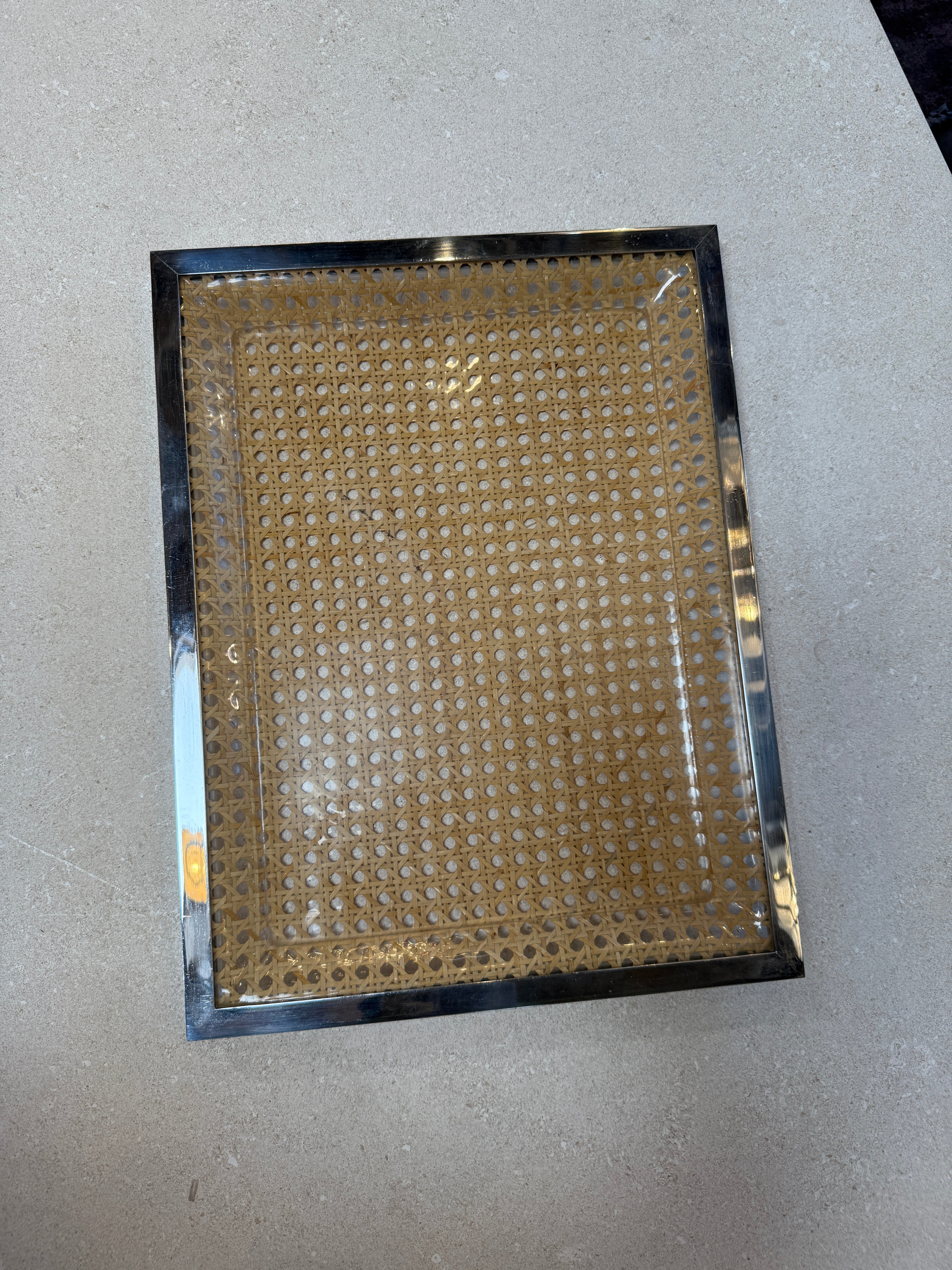 Italian Chrome and Cane Tray,1970s