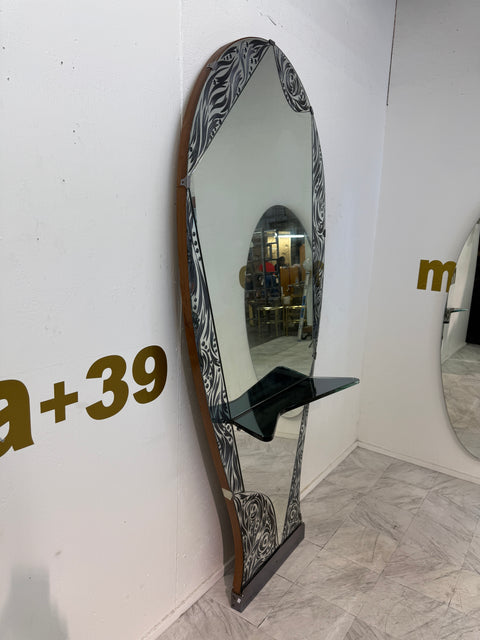 Murano Etched Glass Floor Mirror with Integrated Console Shelf 1950s