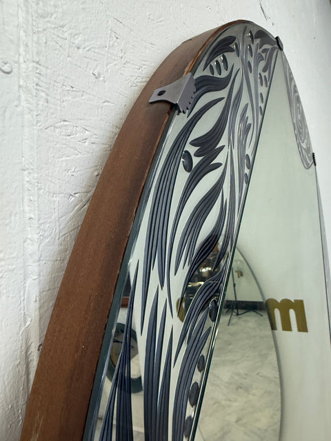 Murano Etched Glass Floor Mirror with Integrated Console Shelf 1950s