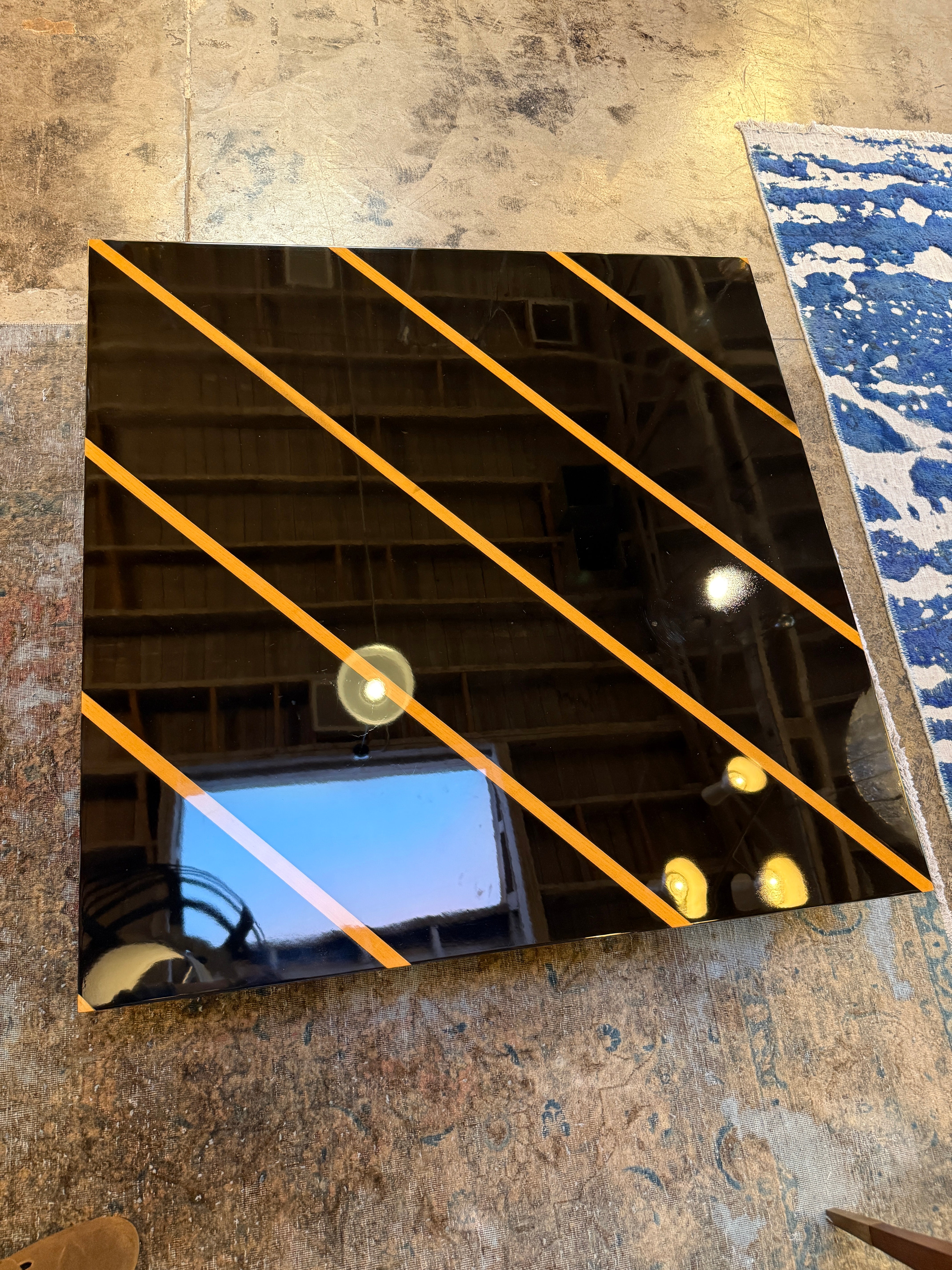 Black Lacquer Coffee Table with Light-Wood Inlay, Italy, 1970s