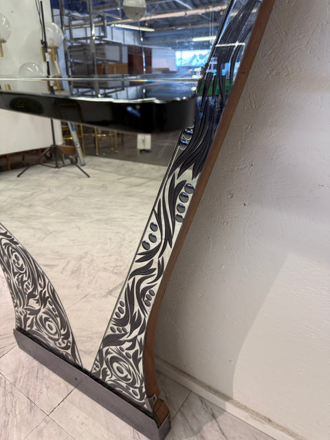 Murano Etched Glass Floor Mirror with Integrated Console Shelf 1950s
