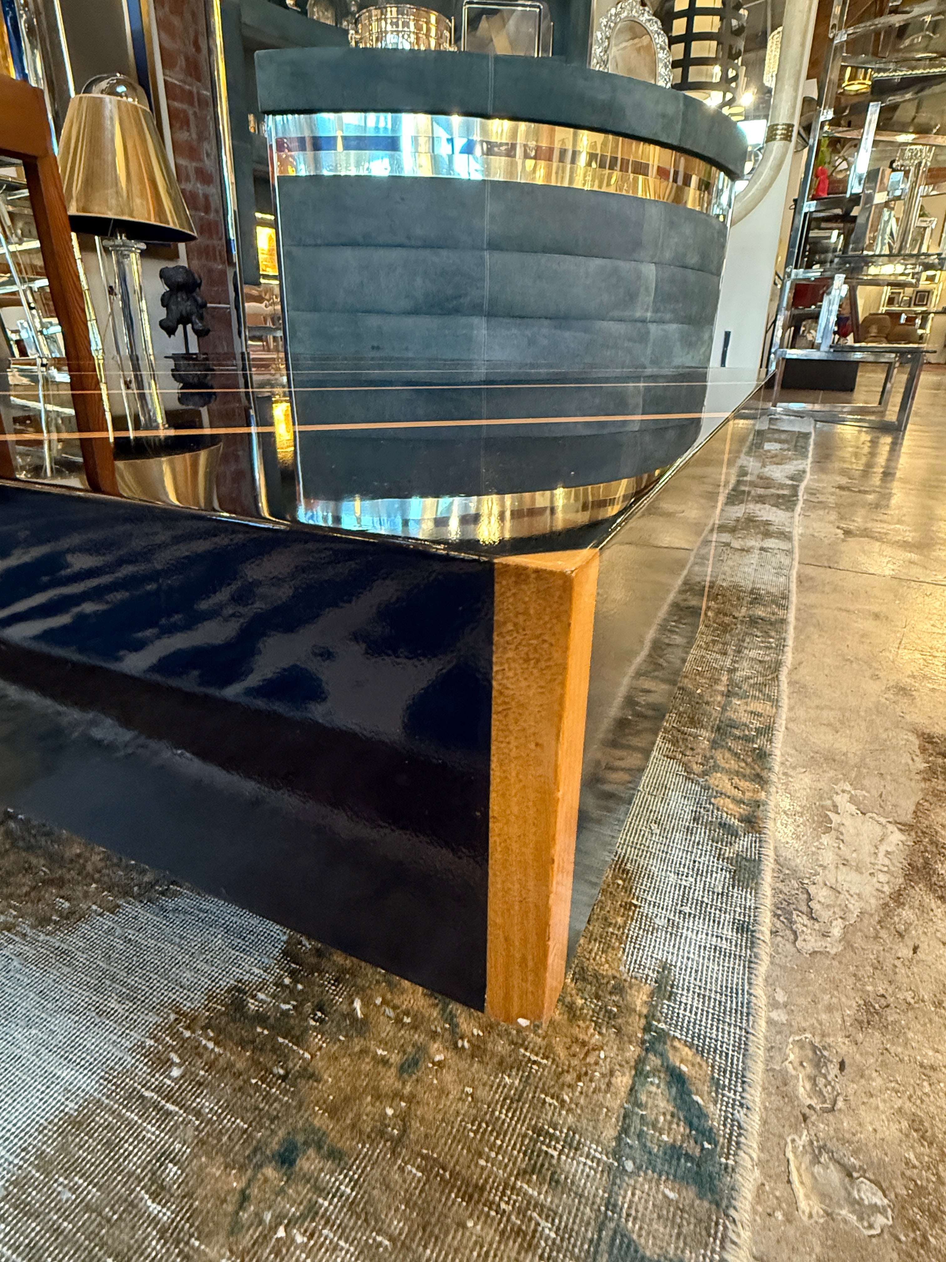 Black Lacquer Coffee Table with Light-Wood Inlay, Italy, 1970s