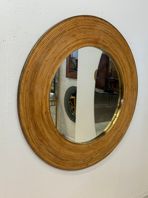 Vintage Round Bamboo Mirror with Wide Frame