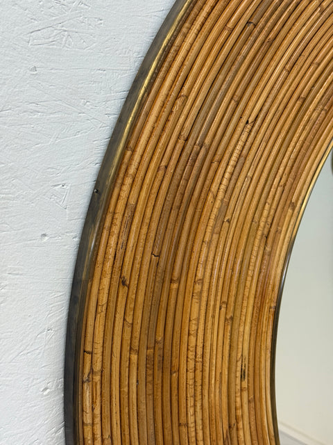 Vintage Round Bamboo Mirror with Wide Frame