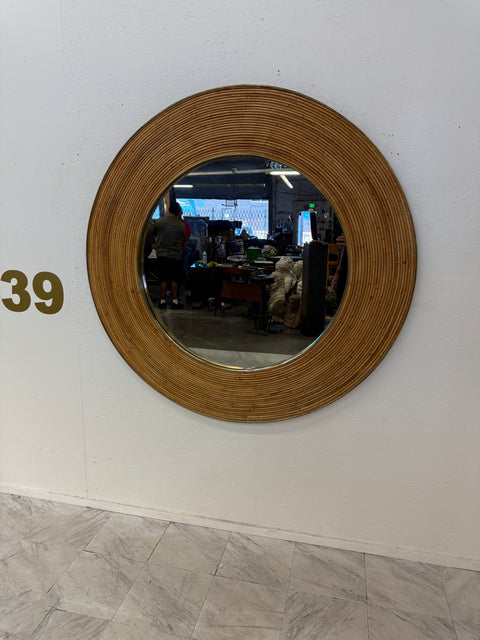 Vintage Round Bamboo Mirror with Wide Frame