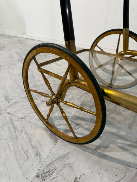 Italian Brass and Glass Bar Cart with Bottle Holder, 1950s