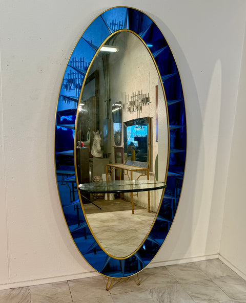 Cristal Arte Oval Floor Mirror With Shelf, Italy 1960