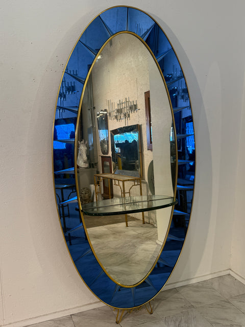 Cristal Arte Oval Floor Mirror With Shelf, Italy 1960