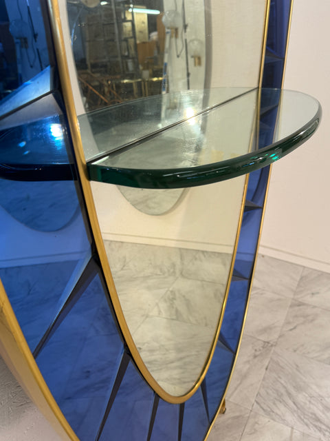 Cristal Arte Oval Floor Mirror With Shelf, Italy 1960