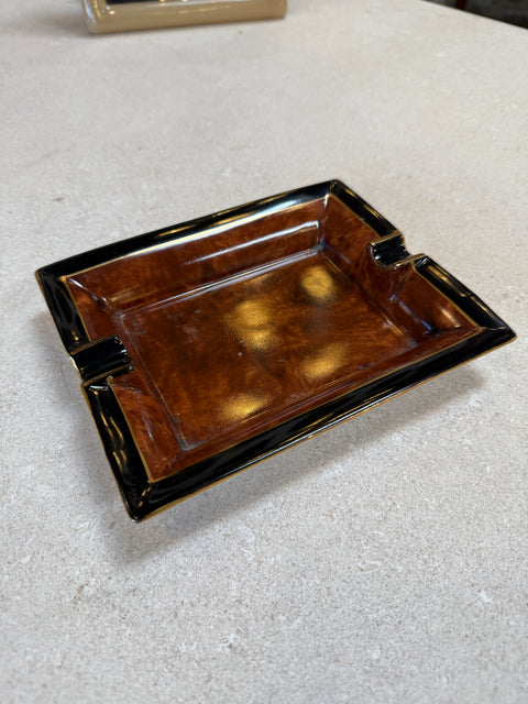 Vintage Italian Ceramic Ashtray with Brown Glaze and Black Border, 1970s