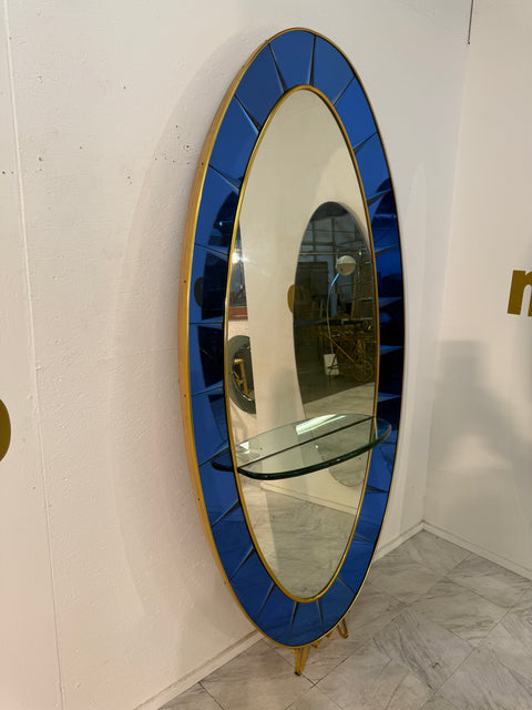 Cristal Arte Oval Floor Mirror With Shelf, Italy 1960