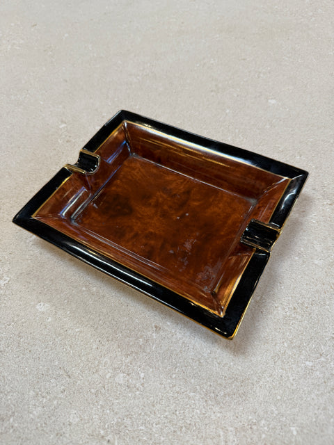 Vintage Italian Ceramic Ashtray with Brown Glaze and Black Border, 1970s