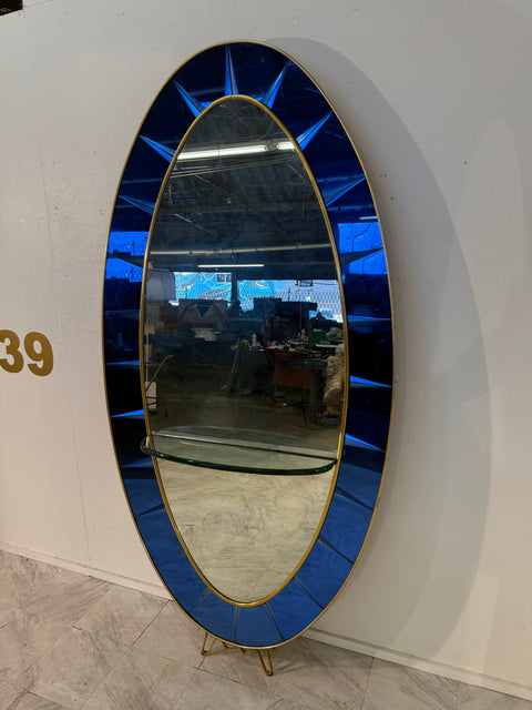 Cristal Arte Oval Floor Mirror With Shelf, Italy 1960