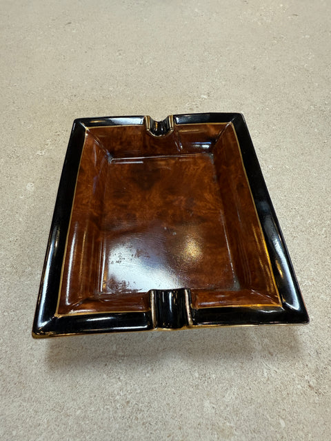 Vintage Italian Ceramic Ashtray with Brown Glaze and Black Border, 1970s