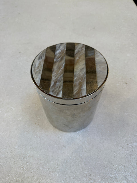 Vintage Chrome Ice Bucket with Mother-of-Pearl Inset Lid, 1970s